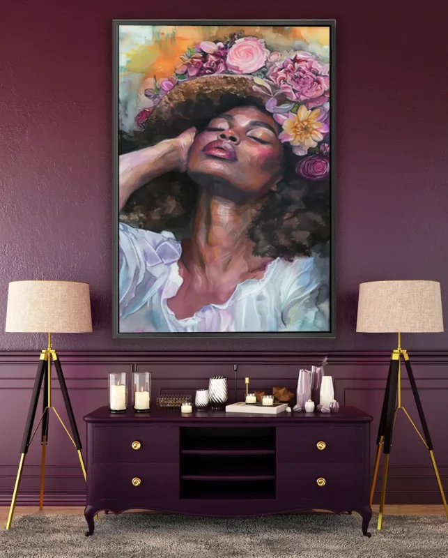 Tableau portrait féminin sur toile artistique 80% coton – décoration murale élégante et moderne.