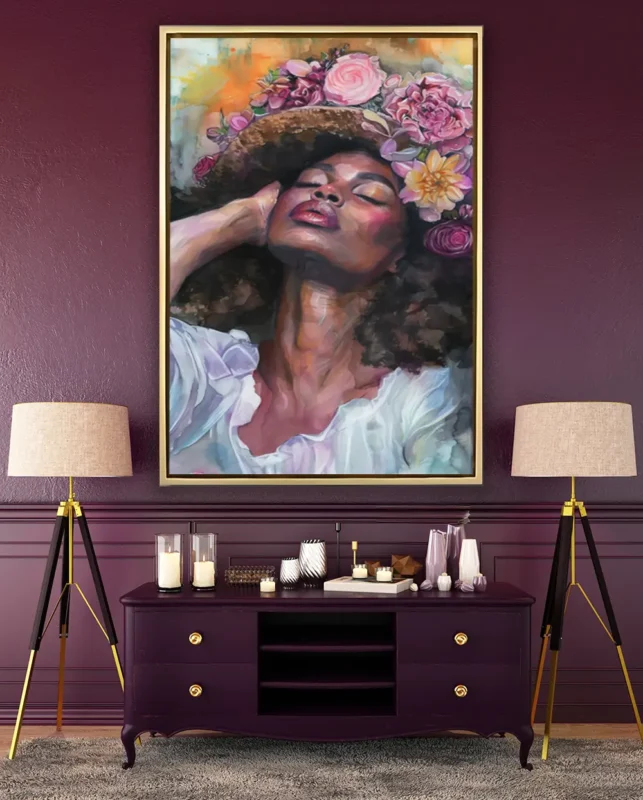 Tableau portrait féminin sur toile artistique 80% coton – décoration murale élégante et moderne