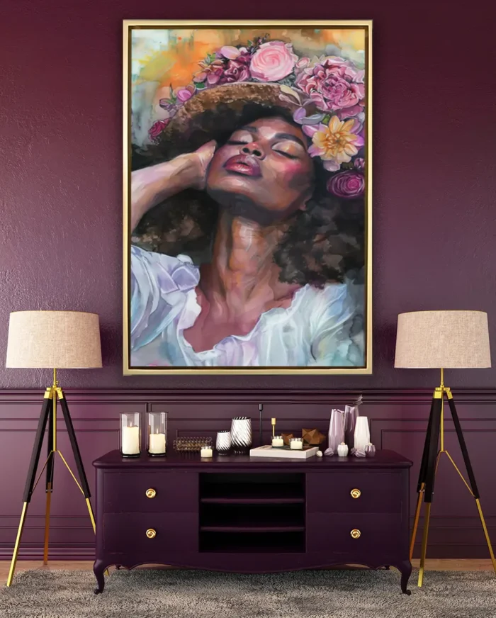 Tableau portrait féminin sur toile artistique 80% coton – décoration murale élégante et moderne